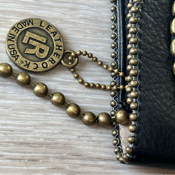 Leatherock LR USA Crossbody Metallic Black Leather Stone Bling Brass Chain - Picture 12 of 16